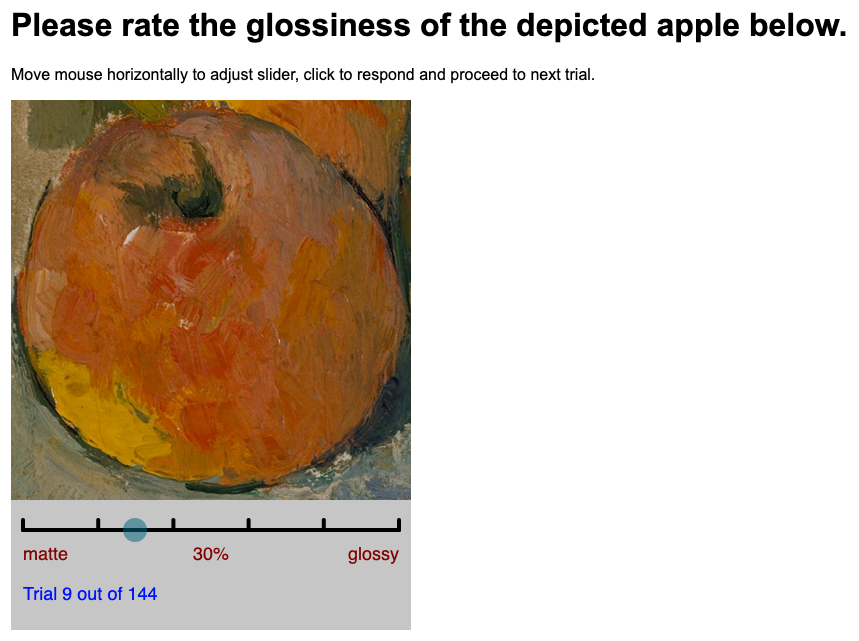 the experiment interface for attributes rating